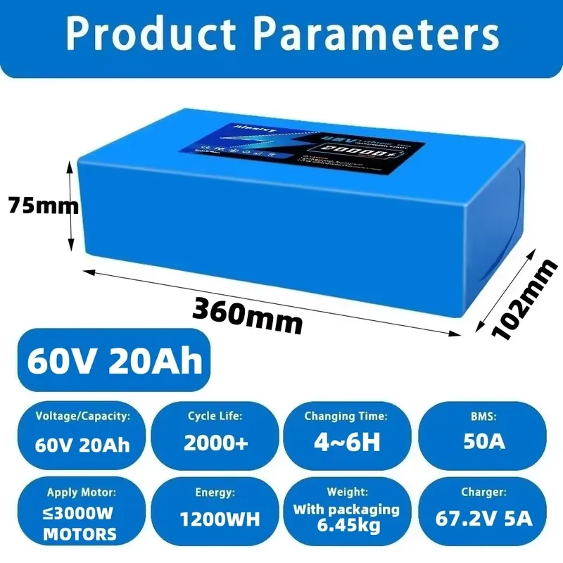Batería de litio Aleaivy 60V 2 - 60V 30Ah Electric Scooter Battery reseña y precio