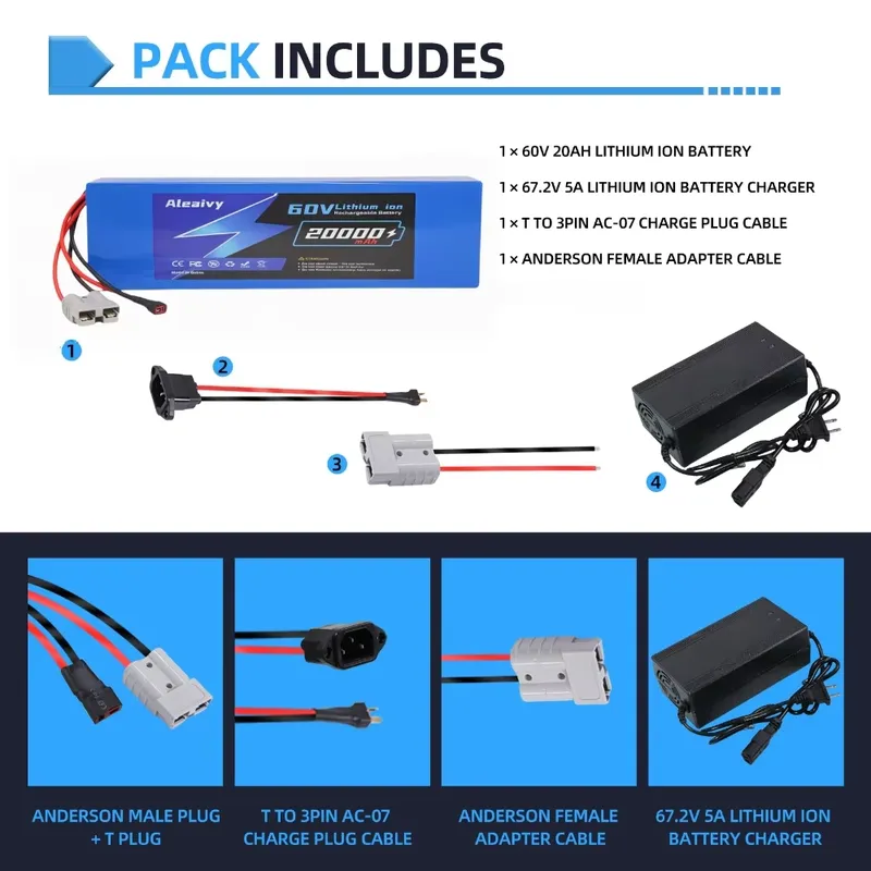 Batería de litio Aleaivy 60V 2 - 60V 30Ah Electric Scooter Battery reseña y precio